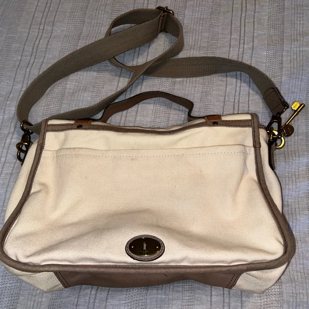 Fossil Vintage Canvas & Leather Messenger Crossbody Bag Shoulder/Crossbody Bag - Picture 4 of 11